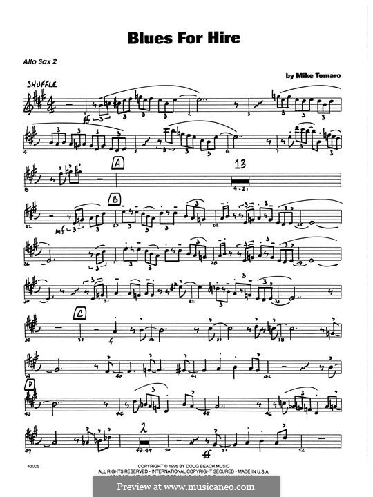 Blues for Hire: 2nd Eb Alto Saxophone part by Mike Tomaro