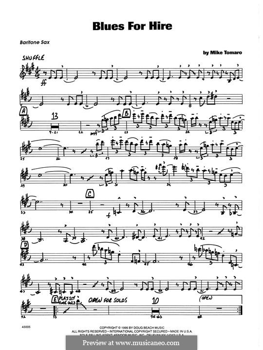 Blues for Hire: Eb Baritone Saxophone part by Mike Tomaro