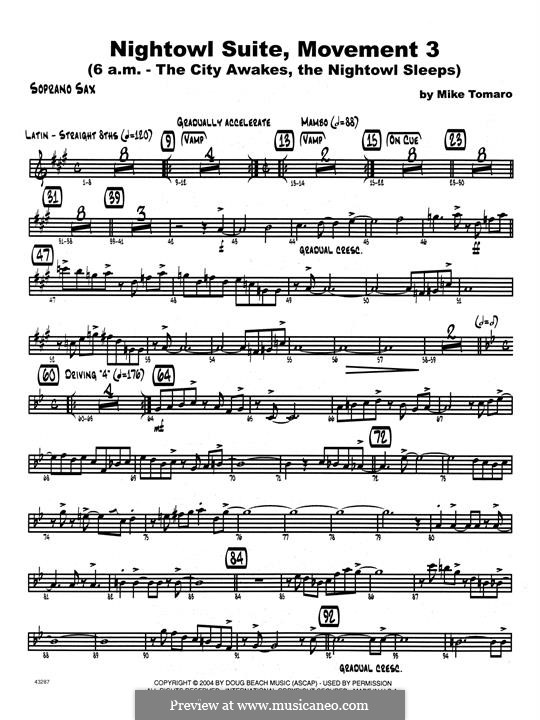 Nightowl Suite, Mvt.3: Bb Soprano Sax part by Mike Tomaro