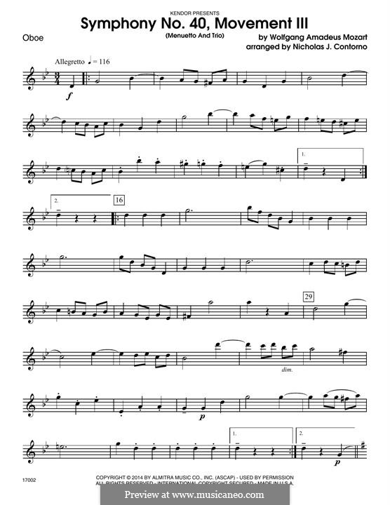 Movement III: For winds - Oboe part by Wolfgang Amadeus Mozart