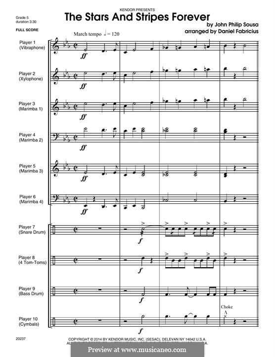 Stars and Stripes Forever : For percussion - full score by John Philip Sousa