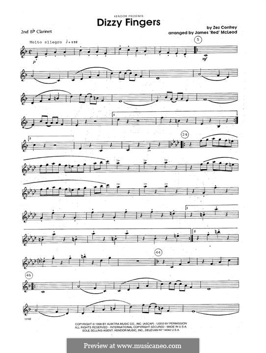 Dizzy Fingers: For clarinets - 2nd Bb Clarinet part by Zez Confrey