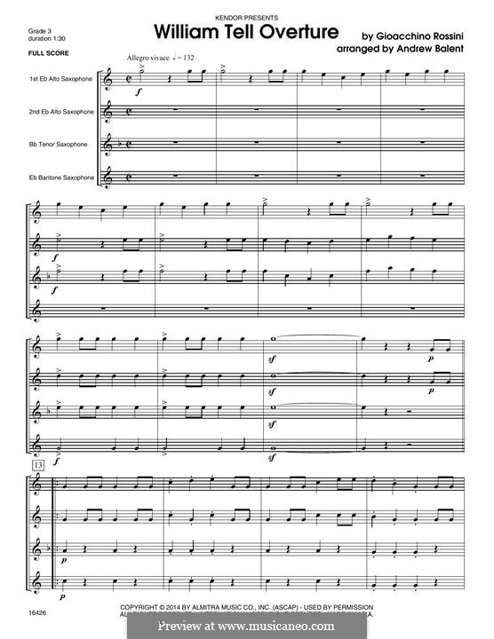 Overture (Printable Scores): For quartet saxophones – full score by Gioacchino Rossini