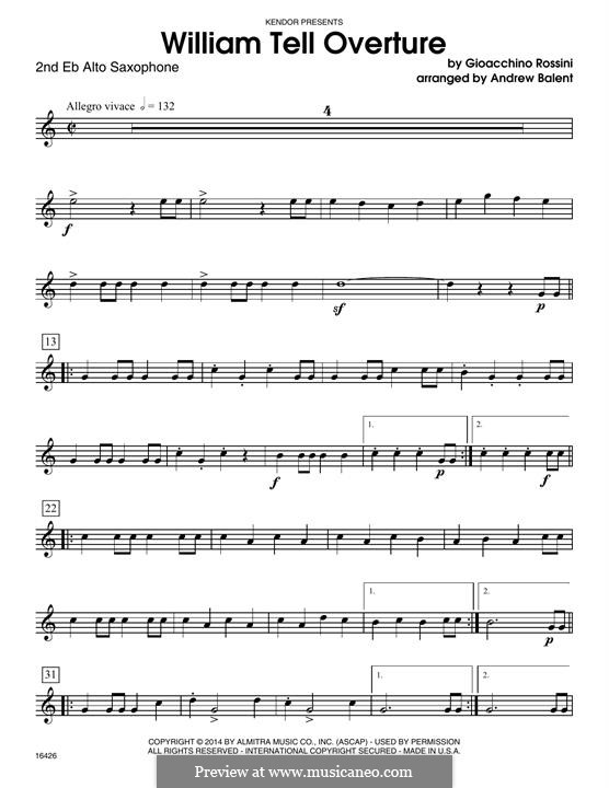 Overture (Printable Scores): For quartet saxophones – 2nd Eb Alto Saxophone part by Gioacchino Rossini