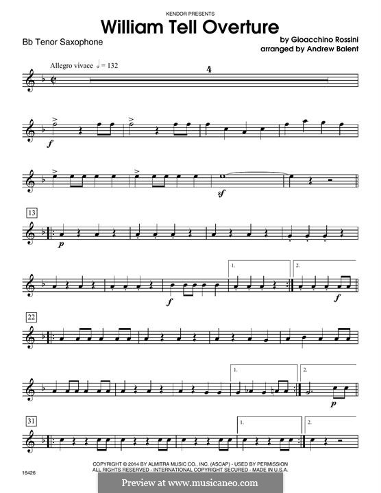Overture (Printable Scores): For quartet saxophones – Bb Tenor Saxophone part by Gioacchino Rossini