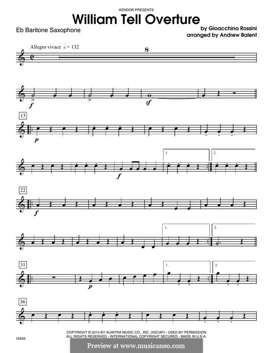 Overture (Printable Scores): For quartet saxophones – Eb Baritone Saxophone part by Gioacchino Rossini