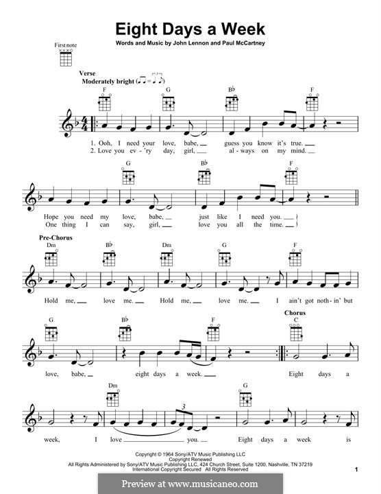 Eight Days a Week (The Beatles): For ukulele by John Lennon, Paul McCartney