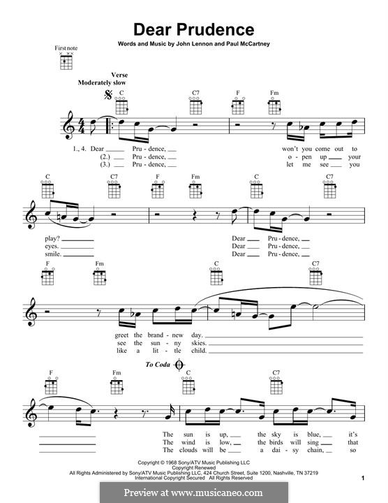 Dear Prudence (The Beatles): For ukulele by John Lennon, Paul McCartney