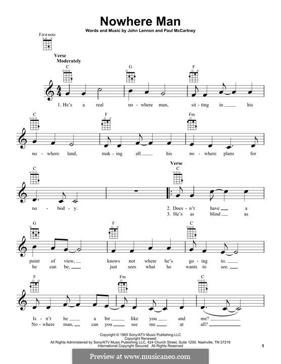 Nowhere Man (The Beatles): For ukulele by John Lennon, Paul McCartney