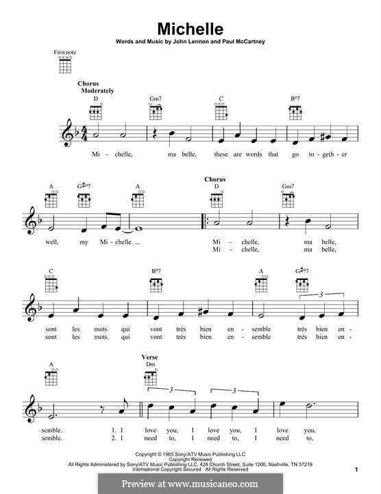 Michelle (The Beatles), for One Instrument: For ukulele by John Lennon, Paul McCartney