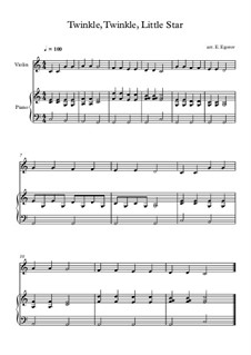 Twinkle, Twinkle Little Star: For violin and piano by folklore