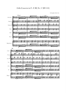 Concerto for Cello and Strings in F Major, RV 410: Score, parts by Antonio Vivaldi