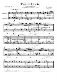 Twelve Duets for Two Hors, K.487: Version for Bassoon Duo by Wolfgang Amadeus Mozart