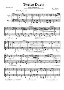 Twelve Duets for Two Hors, K.487: Score by Wolfgang Amadeus Mozart