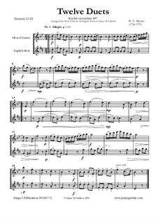 Twelve Duets for Two Hors, K.487: Version for Oboe d'Amore and English Horn by Wolfgang Amadeus Mozart