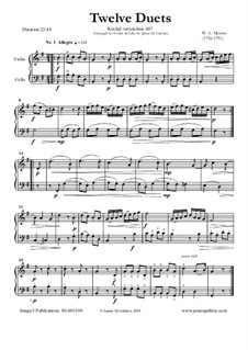 Twelve Duets for Two Hors, K.487: Version for Violin and Cello by Wolfgang Amadeus Mozart