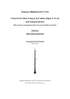 Concerto No.8 in g minor: For oboe d'amore and string orchestra – score, solo parts by Tomaso Albinoni