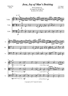 Jesu, Joy of Man's Desiring: For string trio by Johann Sebastian Bach