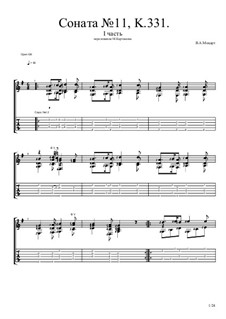 Movement I Andante Grazioso: For guitar by Wolfgang Amadeus Mozart