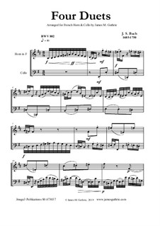 Clavier-Übung (Part III). Four Duets, BWV 802–805: For french horn and cello by Johann Sebastian Bach