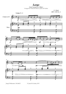 Movement II (Two Instruments Version): For Clarinet & Piano by Johann Sebastian Bach