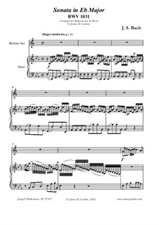 Sonata for Flute and Harpsichord No.2 in E Flat Major, BWV 1031: For Baritone Sax and Piano by Johann Sebastian Bach