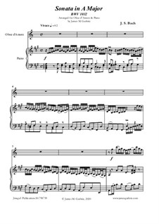 Sonata for Flute and Harpsichord No.3 in A Major, BWV 1032: Version for Oboe d'Amore and Piano by Johann Sebastian Bach