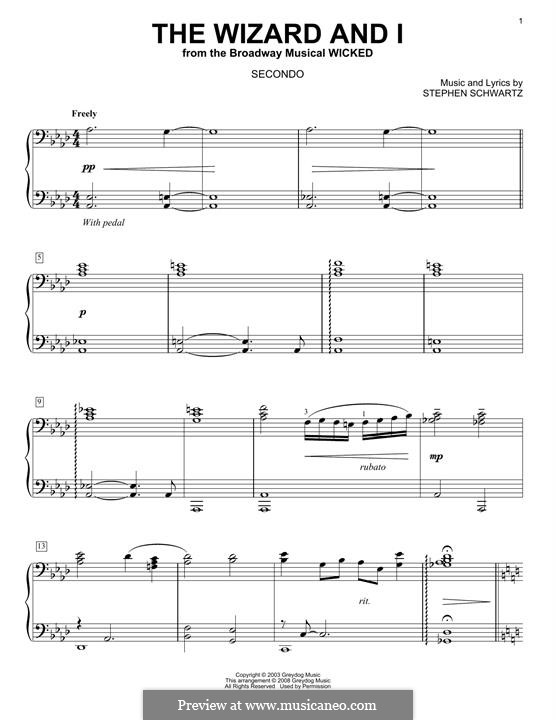 The Wizard and I: For piano four hands by Stephen Schwartz