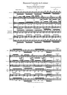 Concerto for Fagotto and Strings in A Minor, RV 497: Score, parts by Antonio Vivaldi