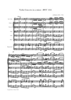 Concerto for Violin, Strings and Basso Continuo No.1 in A Minor, BWV 1041: Full score, parts by Johann Sebastian Bach