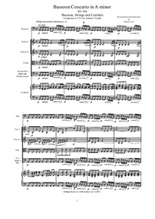 Concerto for Fagotto and Strings in A Minor, RV 498: Score, parts by Antonio Vivaldi