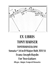 Sonata for Piano No.34 in D Major, Hob.XVI/33: For guitar by Joseph Haydn
