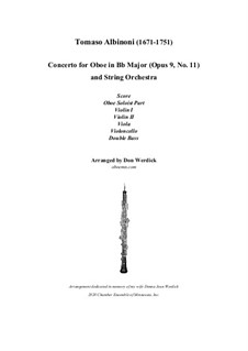 Concerto No.11 in B Flat Major: Score and parts by Tomaso Albinoni
