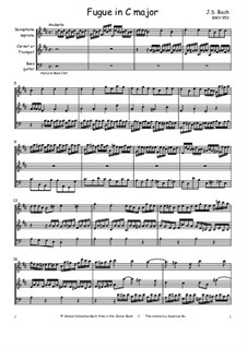 Fugue in C Major, BWV 953: For trumpet, guitar and saxophone by Johann Sebastian Bach