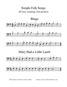 Four Simple Folk Tunes for solo cello: For a single performer - Large Print by folklore