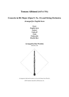 Concerto No.11 in B Flat Major: Version for english horn and string orchestra – score, parts by Tomaso Albinoni