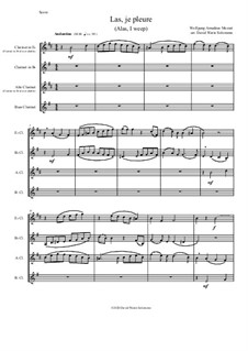 Las, je pleure (Alas, I weep): For clarinet quartet by Wolfgang Amadeus Mozart