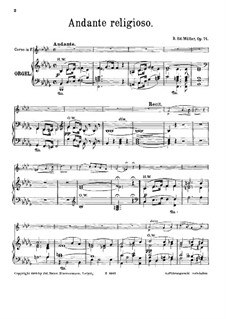Andante Religioso for French Horn and Organ, Op.74: Score by Bernhard Eduard Müller