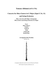 Concerto No.11 in B Flat Major: Version for oboe d'amore and strings (G Major) – score, parts by Tomaso Albinoni