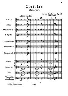 Ouvertüre Coriolan (Coriolanus Overture), Op.62: Full score by Ludwig van Beethoven