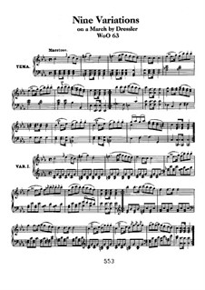 Nine Variations on March by Dressler, WoO 63: For piano by Ludwig van Beethoven