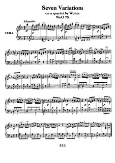 Seven Variations on Theme from 'Das unterbrochene Opferfest' by P. Winter , WoO 75: For piano by Ludwig van Beethoven