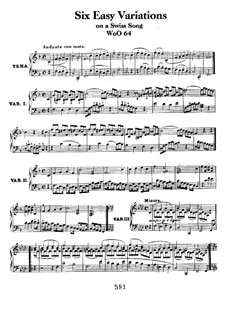 Six Easy Variations on Swiss Song for Piano, WoO 64: For a single performer by Ludwig van Beethoven