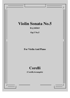 Sonata No.5: Arrangement for violin and piano by Arcangelo Corelli