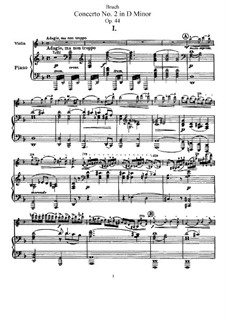 Violin Concerto No.2 in D Minor, Op.44: Arrangement for violin and piano – score, solo part by Max Bruch