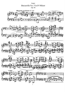 Barcarolle No.5 in F Sharp Minor, Op.66: For piano by Gabriel Fauré