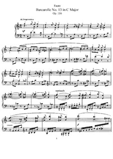 Barcarolle No.13 in C Major, Op.116: For piano by Gabriel Fauré