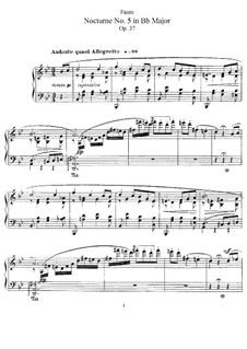 Nocturne for Piano No.5 in B Flat Major, Op.37: For a single performer by Gabriel Fauré