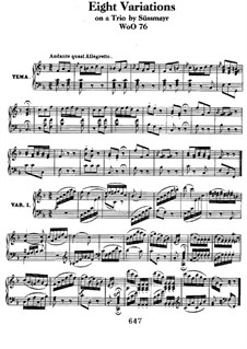 Eight Variations on Theme from 'Soliman II' by F. Süssmayr, WoO 76: For piano by Ludwig van Beethoven