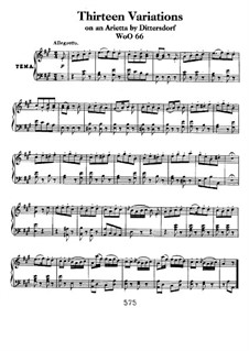 Thirteen Variations on Theme from 'Das rote Käppchen' by Dittersdorf, WoO 66: For piano by Ludwig van Beethoven